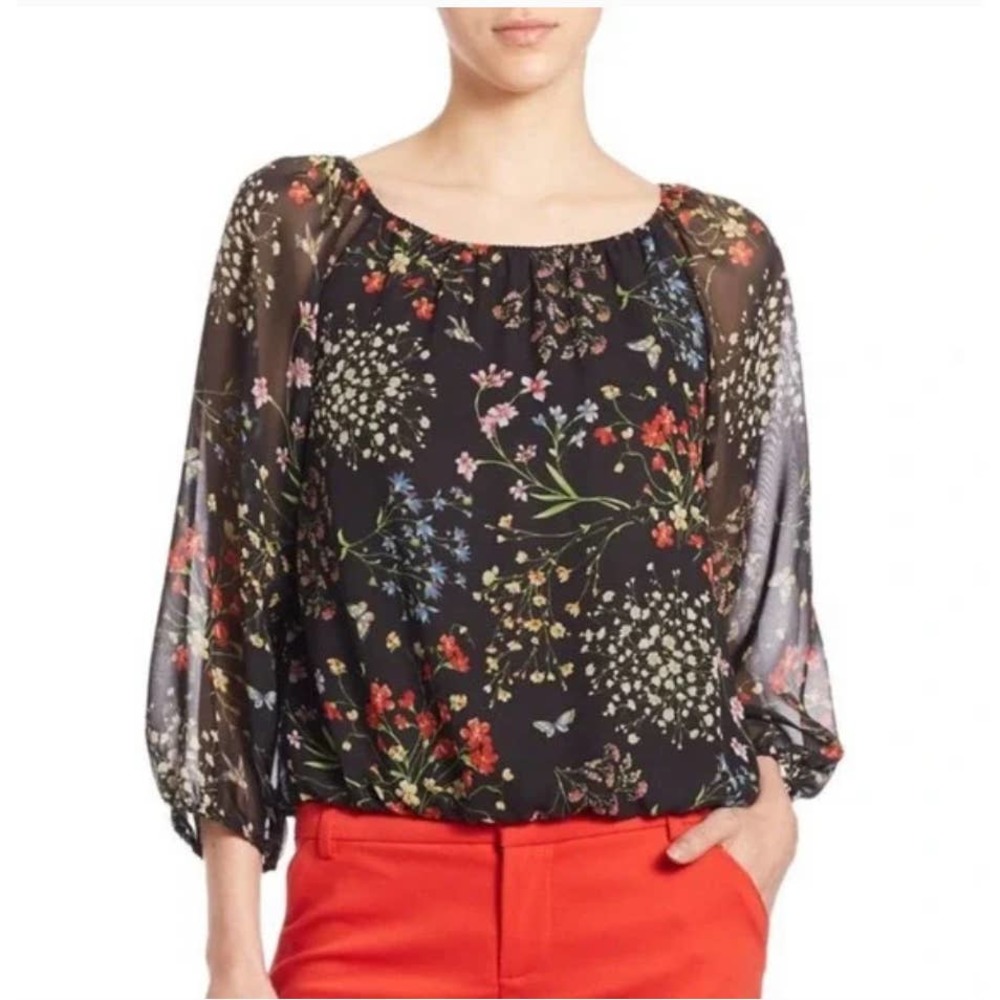 Alice + Olivia Floral Blouse - Black and Multicolor